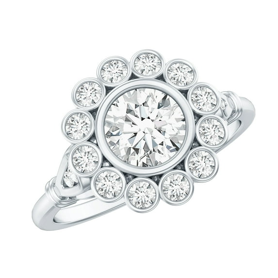 Rosec Jewels Certified Moissanite Engagement Ring for Women with Halo (D-VS1 Quality), 925 Sterling Silver, US 4.00
