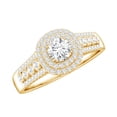 thumbnail image 1 of Rosec Jewels Certified Moissanite Engagement Ring with Double Halo - D-VS1 Grade, 18K Yellow Gold, US 3.00, 1 of 8