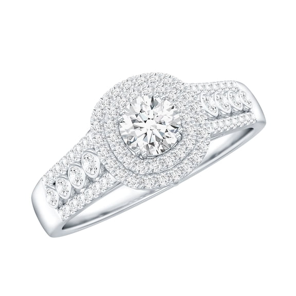 Rosec Jewels Certified Moissanite Engagement Ring with Double Halo - D Color VS1 Clarity - Vintage Style Ring - with Jewelry Box, 925 Sterling Silver, US 4.00