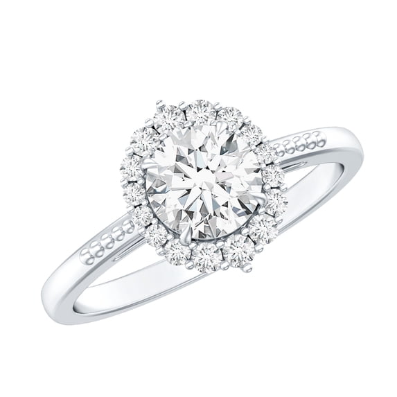 Rosec Jewels Certified Moissanite Halo Engagement Ring 1 Carat - 6 mm Round Moissanite Ring - D-VS1 Quality, 14K White Gold, US 5.50
