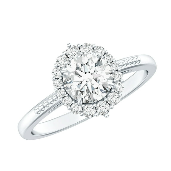 Rosec Jewels Certified Moissanite Halo Engagement Ring 1 Carat - 6 mm Round Moissanite Ring - D-VS1 Quality, 925 Sterling Silver, US 7.50