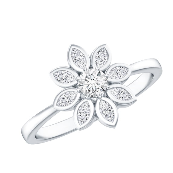 Rosec Jewels Moissanite Flower Engagement Ring for Women - Nature Inspired Cocktail Ring - D-VS1 Quality Certified, 10K White Gold, US 3.50