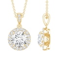 thumbnail image 1 of Rosec Jewels Certified Moissanite Pendant Necklace with Halo - 8mm Round - 2 Carat - D-VS1 Quality - with Jewelry Box, 10K Yellow Gold, 1 of 8