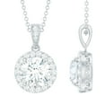 thumbnail image 1 of Rosec Jewels Certified Moissanite Halo Pendant Necklace for Women - D-VS1 Quality, 14K White Gold, 1 of 8