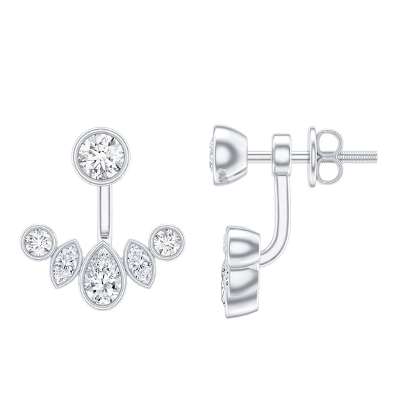 Rosec Jewels Certified Moissanite Jacket Earrings - D-VS1 Quality - Moissanite Earrings for Women - with Jewelry Box, 10K White Gold