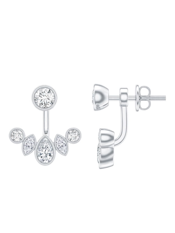 Certified Moissanite Jacket Earrings - D-VS1 Quality - Moissanite Earrings for Women - with Jewelry Box, 925 Sterling Silver