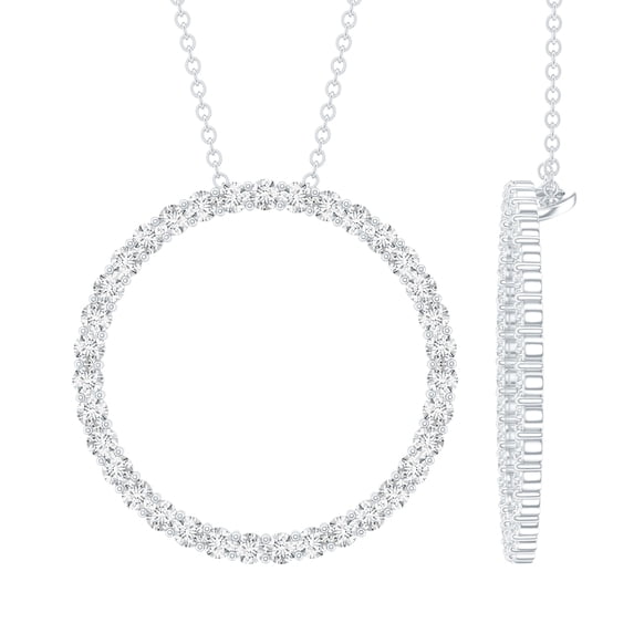 Rosec Jewels Certified Moissanite Eternity Circle Necklace for Women (D-VS1 Quality) - Ready to Gift Karma Necklace with Jewelry Box, 18K White Gold