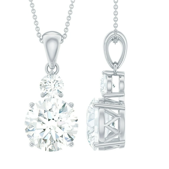 Rosec Jewels Certified Moissanite Pendant Necklace for Women - D-VS1 Quality - 2 Stone Necklace - Ready to Gift with Jewelry Box, 10K White Gold