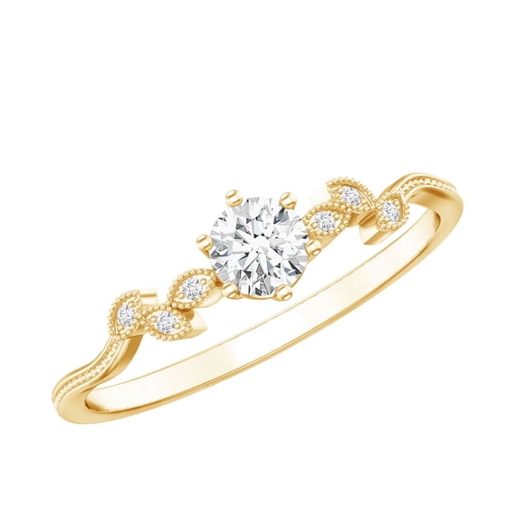 Rosec Jewels Moissanite Promise Ring for Women - Leaf Ring - D-VS1 Quality Certified Moissanite Solitaire Ring, 18K Yellow Gold, US 8.50
