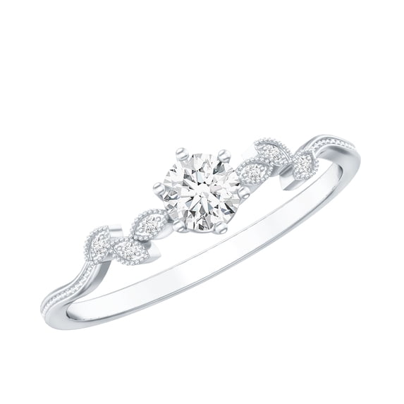 Rosec Jewels Moissanite Promise Ring for Women - Leaf Ring - D-VS1 Quality Certified Moissanite Solitaire Ring, 925 Sterling Silver, US 4.00