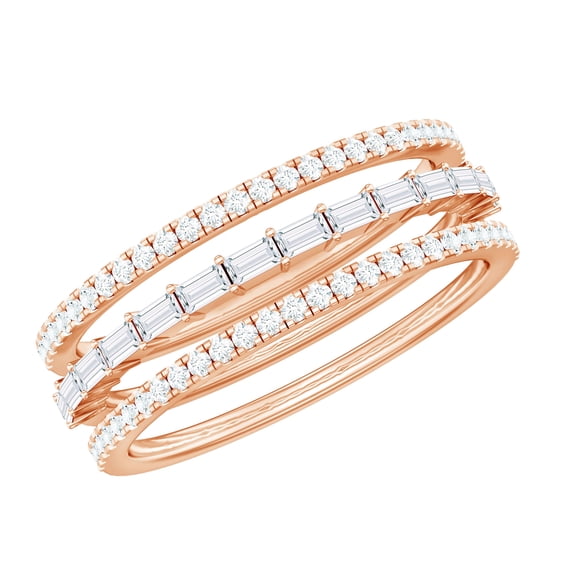 Certified Moissanite Ring Set for Women (1 CT, D-VS1 Quality, Rosec Jewels), 14K Rose Gold, US 7.00