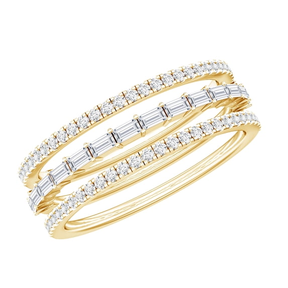 Rosec Jewels Certified Moissanite Stackable Ring Set of 3 - D-VS1 Quality Certified Moissanite Ring for Women - Ready to Gift, 14K Yellow Gold, US 10.50