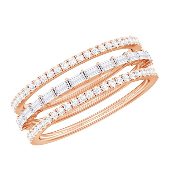 Certified Moissanite Ring Set for Women (1 CT, D-VS1 Quality, Rosec Jewels), 18K Rose Gold, US 7.00