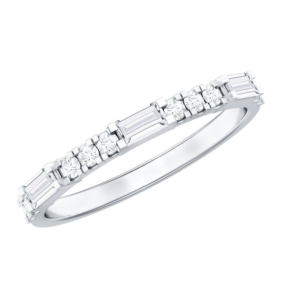 Rosec Jewels Certified Moissanite Semi Eternity Ring (0.6 CT, D-VS1 Quality, Rosec Jewels), 925 Sterling Silver, US 7.50