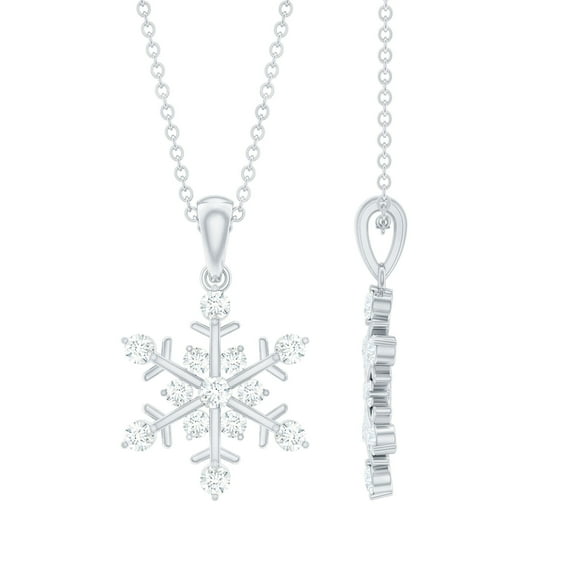 Rosec Jewels Snowflake Pendant with Chain - Moissanite Winter Necklace for Women (D-VS1 Grade) - Ready to Gift for Christmas, 925 Sterling Silver