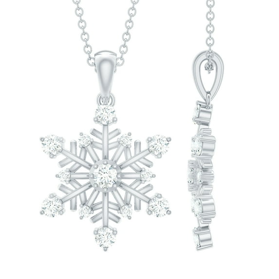 Rosec Jewels Certified Moissanite Snowflake Pendant with Chain (D-VS1 Quality) - Statement Necklace for Women - Gift for Christmas, 10K White Gold