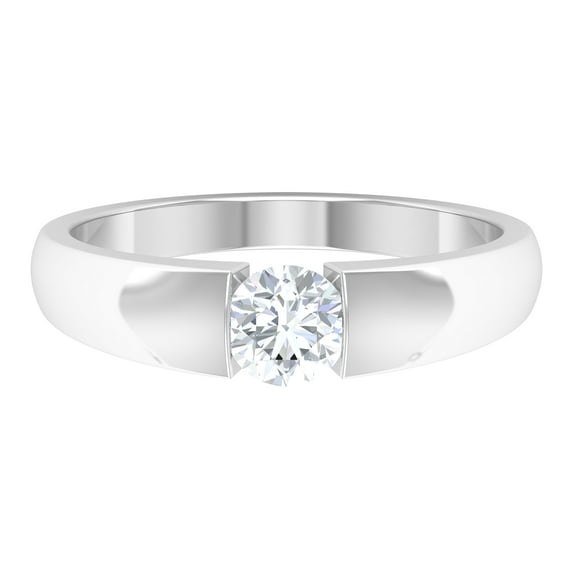 Certified Moissanite Solitaire Band Ring for Men - 5 mm - 1/2 CT - D-VS1 Grade, 10K White Gold, US 8.25