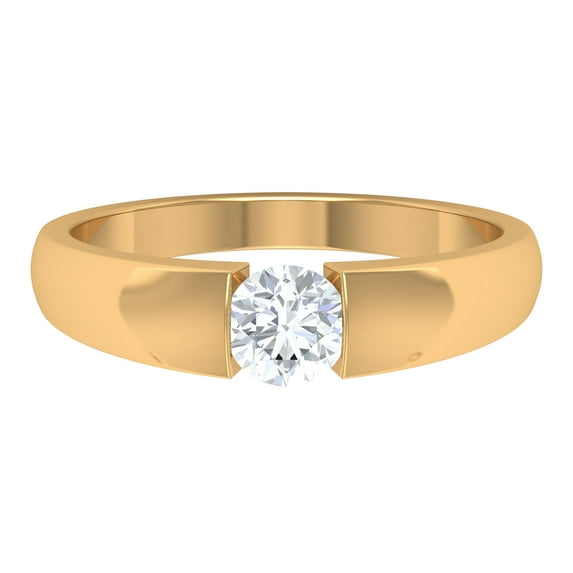 Certified Moissanite Solitaire Band Ring for Men - 5 mm - 1/2 CT - D-VS1 Grade, 18K Yellow Gold, US 11.25