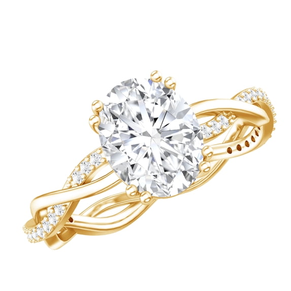 Rosec Jewels Certified Moissanite Solitaire Braided Engagement Ring (2 Ct, 7X9 mm Oval, D-VS1 Grade), 10K Yellow Gold, US 7.50
