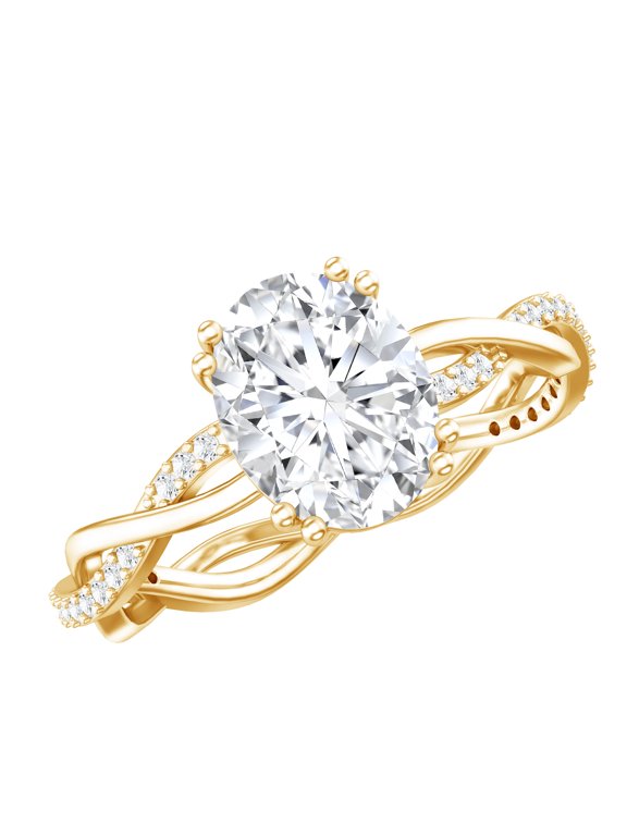 Certified Moissanite Solitaire Braided Engagement Ring (2 Ct, 7X9 mm Oval, D-VS1 Grade), 14K Yellow Gold, US 5.50