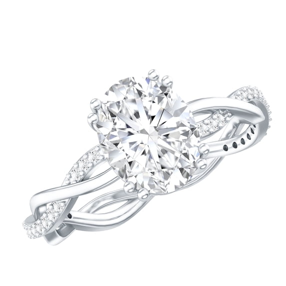 Rosec Jewels Certified Moissanite Solitaire Braided Engagement Ring (2 Ct, 7X9 mm Oval, D-VS1 Grade), 18K White Gold, US 7.50