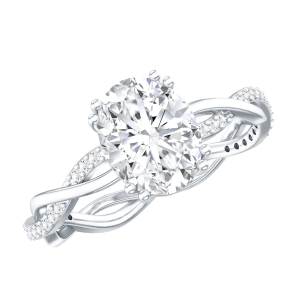 Rosec Jewels Certified Moissanite Solitaire Braided Engagement Ring (2 Ct, 7X9 mm Oval, D-VS1 Grade), 925 Sterling Silver, US 4.00