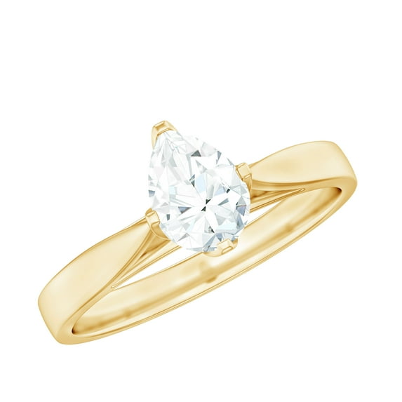 Rosec Jewels Moissanite Pear Shape Engagement Ring for Women - 5x7 mm Solitaire Ring - D-VS1 Quality Certified, 18K Yellow Gold, US 9.00