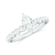 ROSEC JEWELS Marquise Moissanite Engagement Ring with Side Stones (4X8 mm, D-VS1 Grade), 925 Sterling Silver, US 4.00