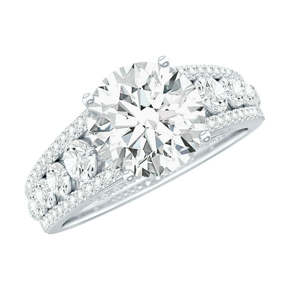 Certified Moissanite Solitaire Engagement Ring with Side Stones, Statement Ring, 14K White Gold, US 7.00