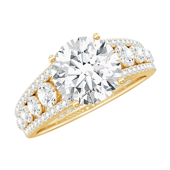Rosec Jewels Certified Moissanite Solitaire Engagement Ring with Side Stones, Statement Ring, 18K Yellow Gold, US 6.00
