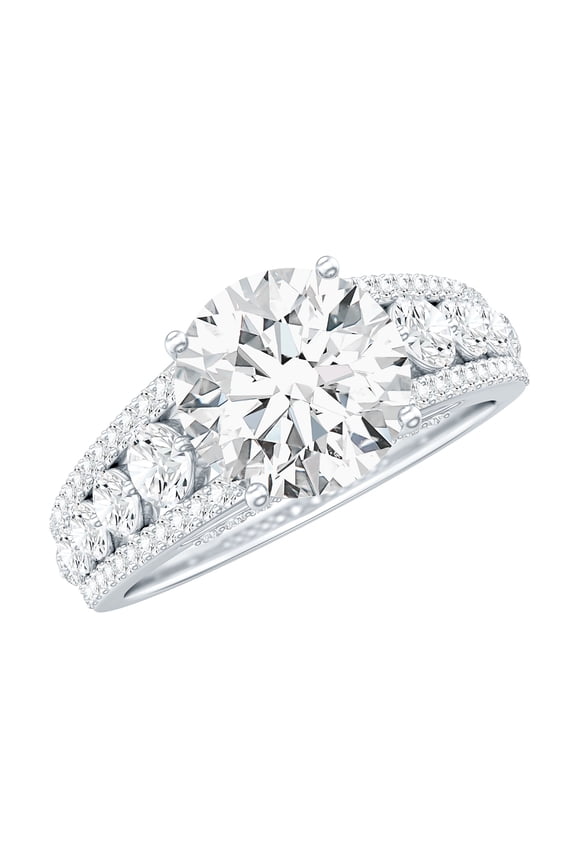 Certified Moissanite Solitaire Engagement Ring with Side Stones, Statement Ring, 925 Sterling Silver, US 5.00