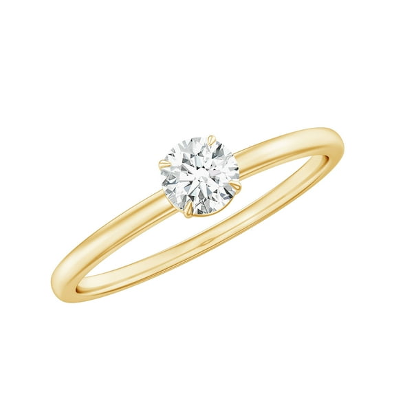 Rosec Jewels Certified Moissanite Solitaire Promise Ring for Women - 5 mm - 0.50 Ct - D-VS1 Grade, 18K Yellow Gold, US 4.00