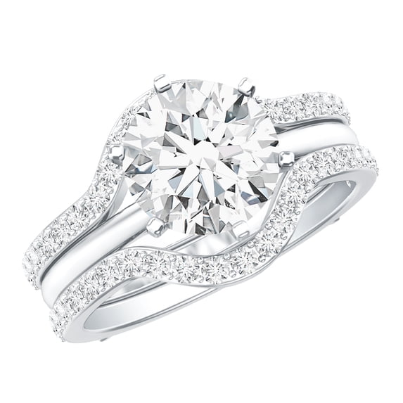 Rosec Jewels Certified Moissanite Solitaire Wedding Ring Set for Women - 8 mm - D-VS1 Grade, 14K White Gold, US 9.50