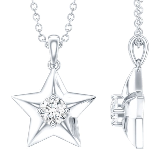 Rosec Jewels Certified Moissanite Star Pendant Necklace for Women - with Chain - D-VS1 Quality - Ready to Gift with Jewelry Box, 925 Sterling Silver