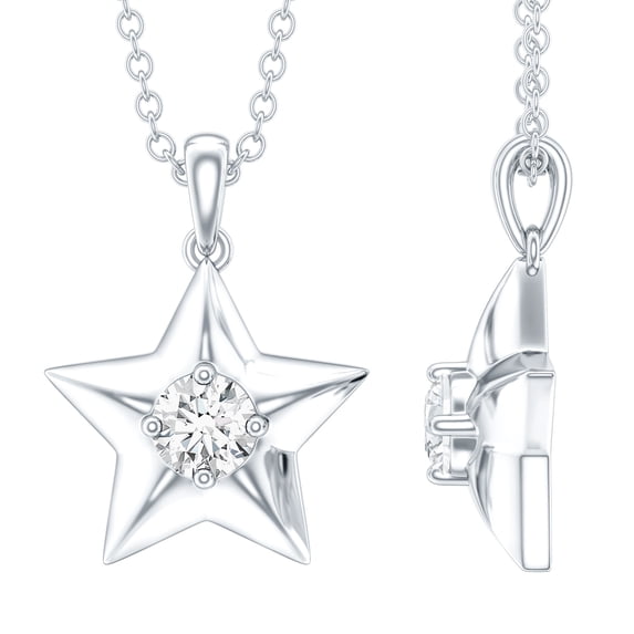 Rosec Jewels Certified Moissanite Star Pendant Necklace for Women - with Chain - D-VS1 Quality - Ready to Gift with Jewelry Box, 925 Sterling Silver