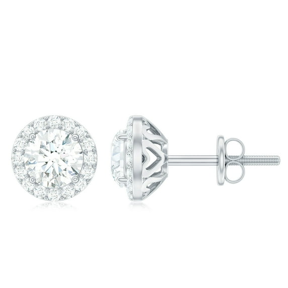 Certified Moissanite Stud Earrings with Halo for Women (D-VS1 Quality), 925 Sterling Silver