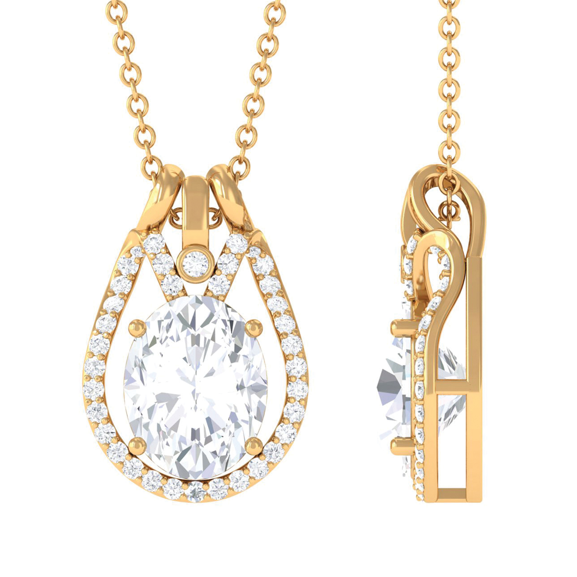 Certified Moissanite Teardrop Pendant Necklace for Women, D Color VS1