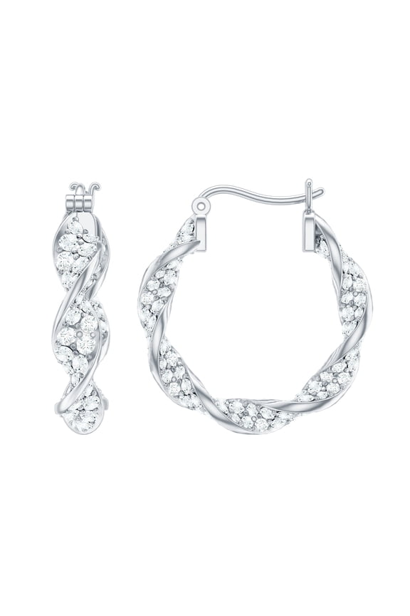 Certified Moissanite Hoop Earrings for Women - Twisted Hoop Earrings with Snap Back - D-VS1 Quality - Ready to Gift, 10K White Gold
