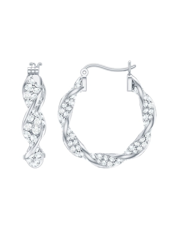 Certified Moissanite Hoop Earrings for Women - Twisted Hoop Earrings with Snap Back - D-VS1 Quality - Ready to Gift, 10K White Gold