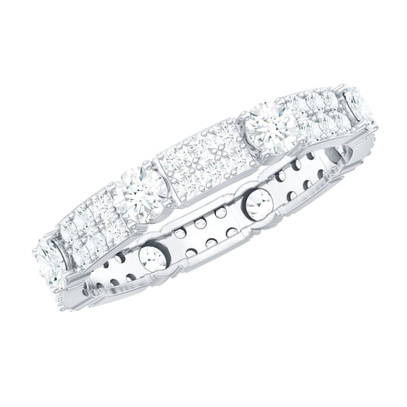 Rosec Jewels Moissanite Eternity Wedding Band for Women - D-VS1 Quality Authentically Certified - Ready to Gift, 14K White Gold, US 4.50