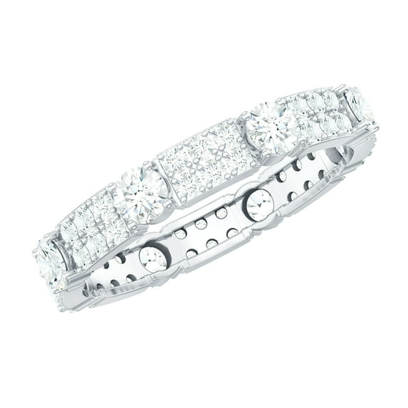 Rosec Jewels Moissanite Eternity Wedding Band for Women - D-VS1 Quality Authentically Certified - Ready to Gift, 14K White Gold, US 7.00
