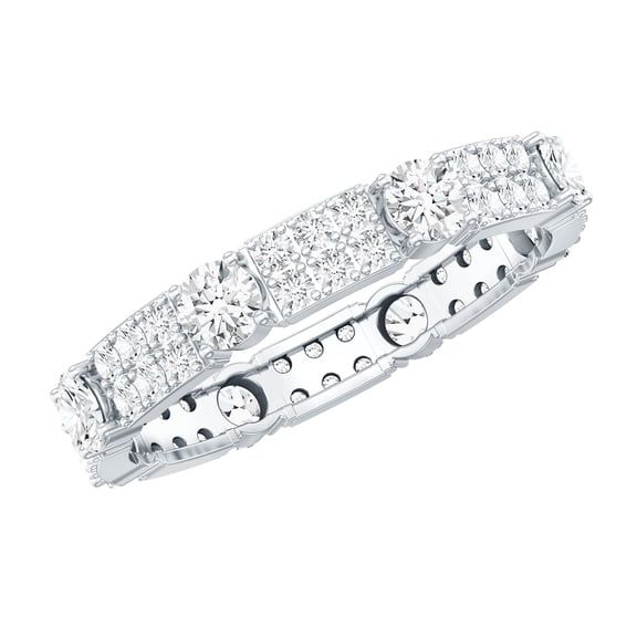 Rosec Jewels Moissanite Eternity Wedding Band for Women - D-VS1 Quality Authentically Certified - Ready to Gift, 925 Sterling Silver, US 4.00
