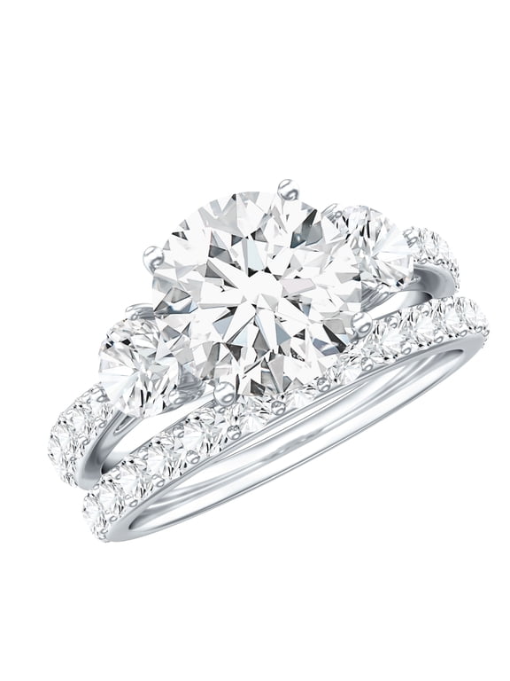Certified Moissanite Wedding Engagement Ring Set for Women, 10K White Gold, US 9.00