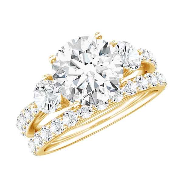 Rosec Jewels Certified Moissanite Wedding Engagement Ring Set for Women, 10K Yellow Gold, US 9.50