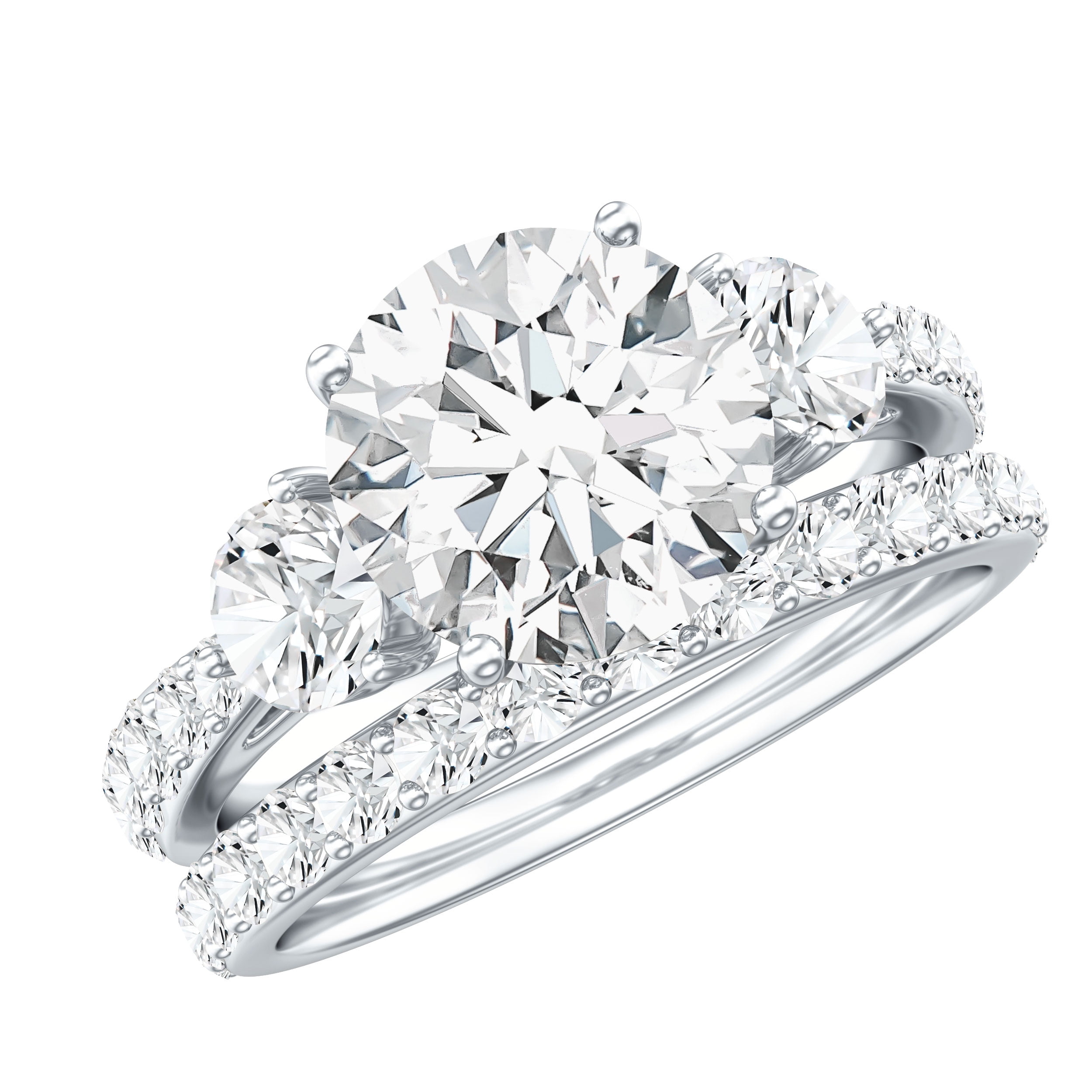 Rosec Jewels Certified Moissanite Wedding Engagement Ring Set for Women, 14K White Gold, US 3.50