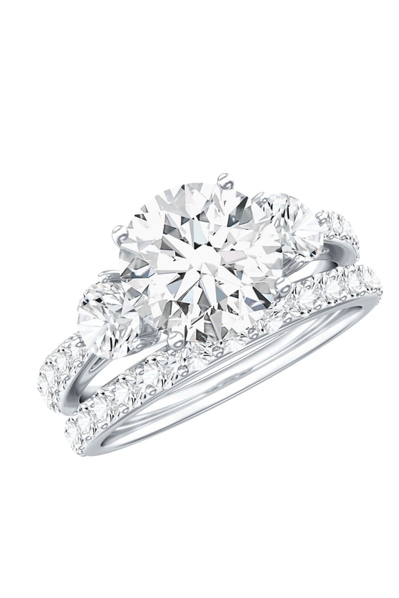 Certified Moissanite Wedding Engagement Ring Set for Women, 18K White Gold, US 8.50
