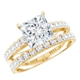 thumbnail image 1 of Rosec Jewels Certified Moissanite Princess Cut Wedding Ring Set for Women (8 mm, D-VS1 Quality) - 3 Carat Engagement Ring with Band, 10K Yellow Gold, US 3.00, 1 of 9