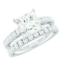 Rosec Jewels Certified Moissanite Wedding Ring Set for Women - 7 mm Princess Cut - D-VS1 Quality, 925 Sterling Silver, US 4.00