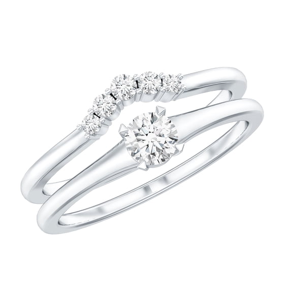 Rosec Jewels Moissanite Wedding Ring Set of 2 - Minimalist Engagement Ring with Enhancer - D-VS1 Quality, 18K White Gold, US 4.00