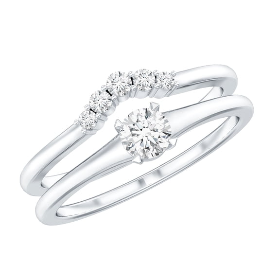Rosec Jewels Moissanite Wedding Ring Set of 2 - Minimalist Engagement Ring with Enhancer - D-VS1 Quality, 18K White Gold, US 7.00